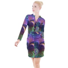 Fractal Artwork Art Swirl Vortex Button Long Sleeve Dress