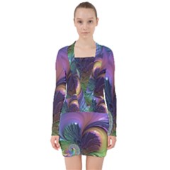 Fractal Artwork Art Swirl Vortex V-neck Bodycon Long Sleeve Dress by Pakrebo