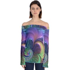 Fractal Artwork Art Swirl Vortex Off Shoulder Long Sleeve Top by Pakrebo