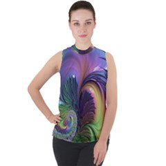 Fractal Artwork Art Swirl Vortex Mock Neck Chiffon Sleeveless Top