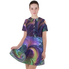 Fractal Artwork Art Swirl Vortex Short Sleeve Shoulder Cut Out Dress 