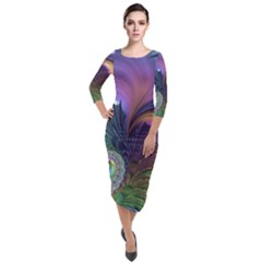 Fractal Artwork Art Swirl Vortex Quarter Sleeve Midi Velour Bodycon Dress