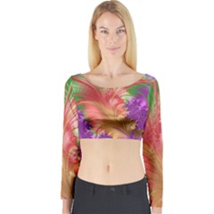 Fractal Purple Green Orange Yellow Long Sleeve Crop Top by Pakrebo