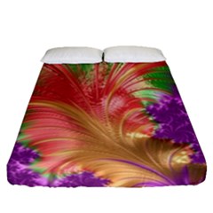 Fractal Purple Green Orange Yellow Fitted Sheet (queen Size) by Pakrebo