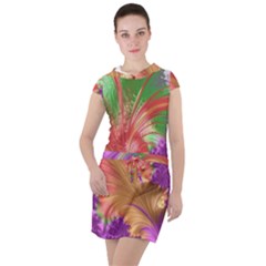 Fractal Purple Green Orange Yellow Drawstring Hooded Dress