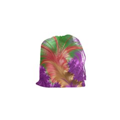 Fractal Purple Green Orange Yellow Drawstring Pouch (xs) by Pakrebo