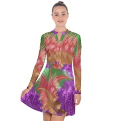 Fractal Purple Green Orange Yellow Long Sleeve Panel Dress