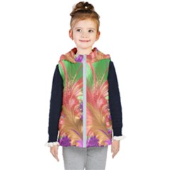 Fractal Purple Green Orange Yellow Kids  Hooded Puffer Vest by Pakrebo