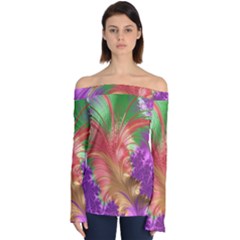 Fractal Purple Green Orange Yellow Off Shoulder Long Sleeve Top