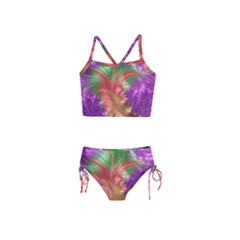 Fractal Purple Green Orange Yellow Girls  Tankini Swimsuit