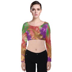 Fractal Purple Green Orange Yellow Velvet Long Sleeve Crop Top