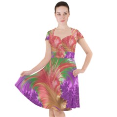 Fractal Purple Green Orange Yellow Cap Sleeve Midi Dress