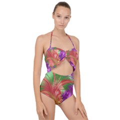 Fractal Purple Green Orange Yellow Scallop Top Cut Out Swimsuit