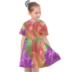 Fractal Purple Green Orange Yellow Kids  Sailor Dress by Pakrebo