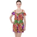 Fractal Purple Green Orange Yellow Ruffle Cut Out Chiffon Playsuit View1