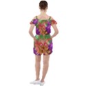 Fractal Purple Green Orange Yellow Ruffle Cut Out Chiffon Playsuit View2