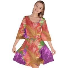 Fractal Purple Green Orange Yellow Velour Kimono Dress