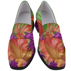 Fractal Purple Green Orange Yellow Women s Chunky Heel Loafers