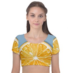 Pop Art Orange  Velvet Short Sleeve Crop Top 