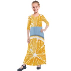 Pop Art Orange  Kids  Quarter Sleeve Maxi Dress