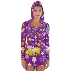 Floral Flowers Wallpaper Paper Long Sleeve Hooded T-shirt