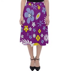 Floral Flowers Wallpaper Paper Classic Midi Skirt