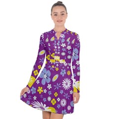 Floral Flowers Wallpaper Paper Long Sleeve Panel Dress