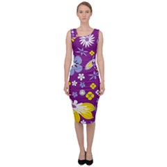 Floral Flowers Wallpaper Paper Sleeveless Pencil Dress