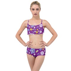 Floral Flowers Wallpaper Paper Layered Top Bikini Set