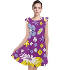 Floral Flowers Wallpaper Paper Tie Up Tunic Dress