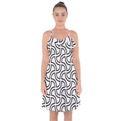 Pattern Monochrome Repeat Ruffle Detail Chiffon Dress