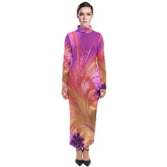 Fractal Puffy Feather Art Artwork Turtleneck Maxi Dress