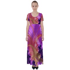 Fractal Puffy Feather Art Artwork High Waist Short Sleeve Maxi Dress