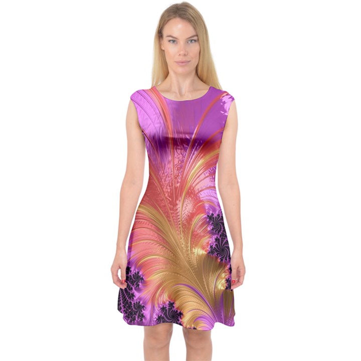 Fractal Puffy Feather Art Artwork Capsleeve Midi Dress