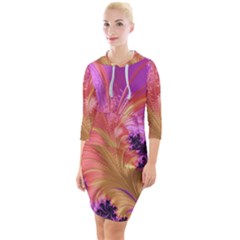 Fractal Puffy Feather Art Artwork Quarter Sleeve Hood Bodycon Dress