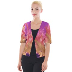 Fractal Puffy Feather Art Artwork Cropped Button Cardigan by Pakrebo