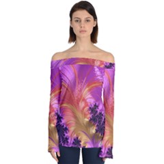 Fractal Puffy Feather Art Artwork Off Shoulder Long Sleeve Top