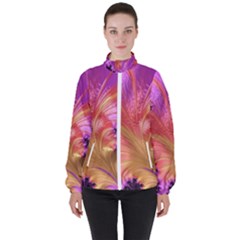 Fractal Puffy Feather Art Artwork High Neck Windbreaker (women)