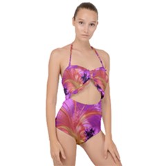 Fractal Puffy Feather Art Artwork Scallop Top Cut Out Swimsuit