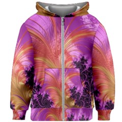 Fractal Puffy Feather Art Artwork Kids  Zipper Hoodie Without Drawstring by Pakrebo