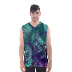 Fractal Turquoise Feather Swirl Men s Basketball Tank Top by Pakrebo