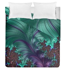 Fractal Turquoise Feather Swirl Duvet Cover Double Side (queen Size) by Pakrebo