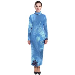 Fractal Art Feather Swirls Puffy Turtleneck Maxi Dress