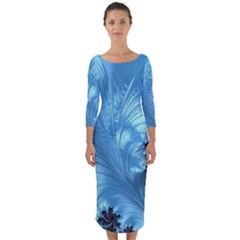 Fractal Art Feather Swirls Puffy Quarter Sleeve Midi Bodycon Dress