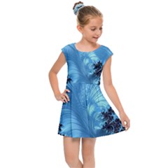 Fractal Art Feather Swirls Puffy Kids  Cap Sleeve Dress