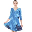 Fractal Art Feather Swirls Puffy Quarter Sleeve Front Wrap Dress View1