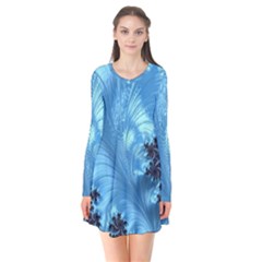 Fractal Art Feather Swirls Puffy Long Sleeve V-neck Flare Dress by Pakrebo