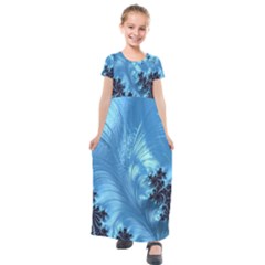 Fractal Art Feather Swirls Puffy Kids  Short Sleeve Maxi Dress