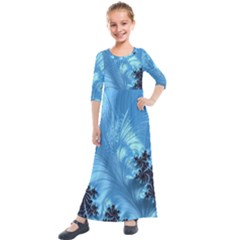 Fractal Art Feather Swirls Puffy Kids  Quarter Sleeve Maxi Dress