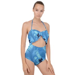 Fractal Art Feather Swirls Puffy Scallop Top Cut Out Swimsuit